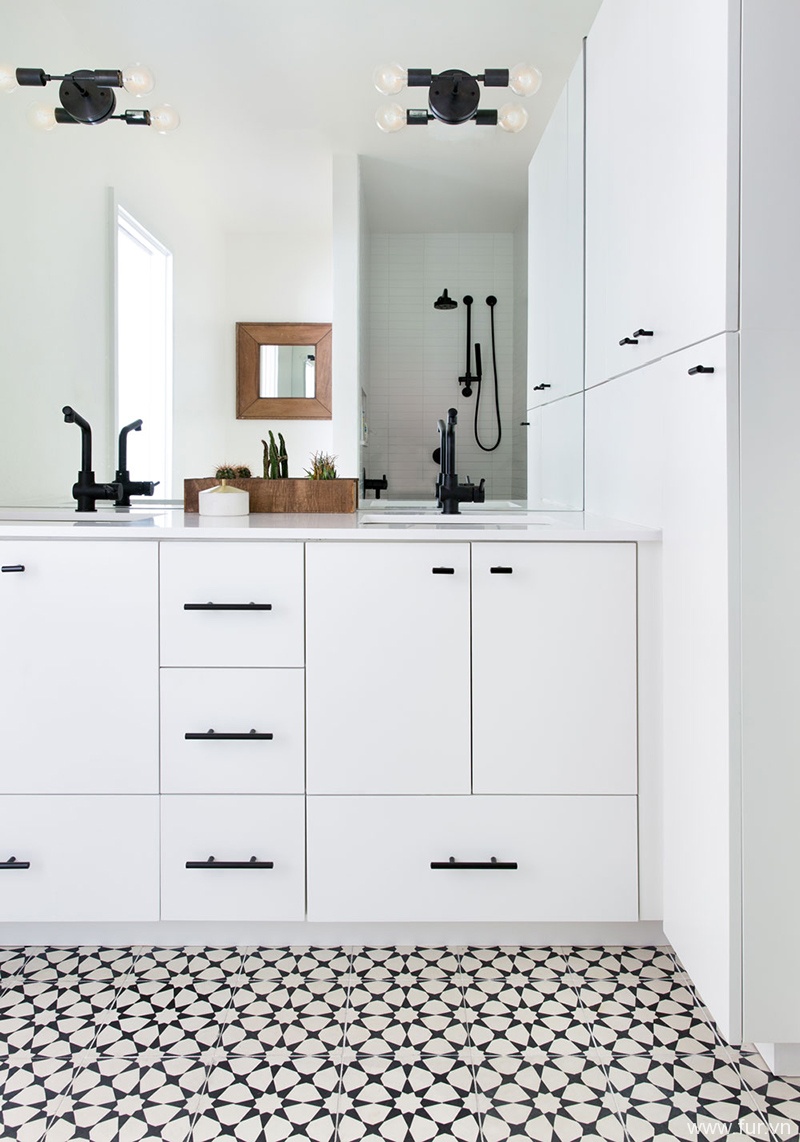 master bath white black