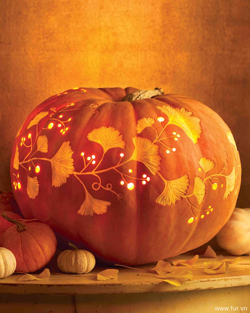 Vine and Leaf Carved Pumpkin